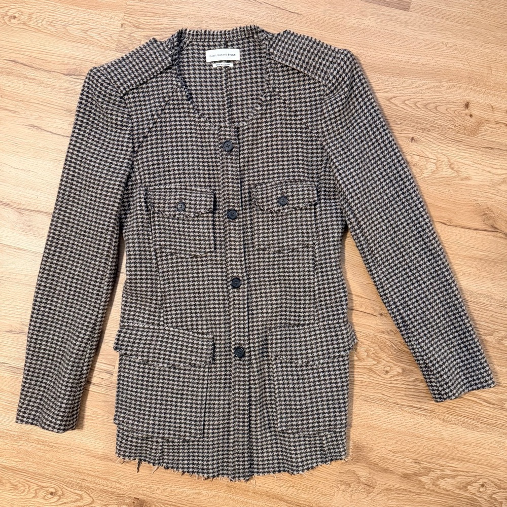 Isabel Marant Etoile Wool Brown and Tan Houndstooth Jacket Size 38